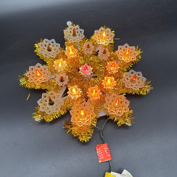 Vintage Lighted Christmas Tree Topper Gold Tinsel 1980s Taiwan Decoration - Picture 1 of 8